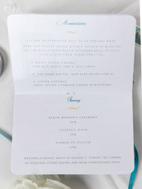 Teal Blue & Gold Passport Wedding Invitation - Luxury Engraved Plane in Gold Plexi Passport & Copper Foil Destination Wedding