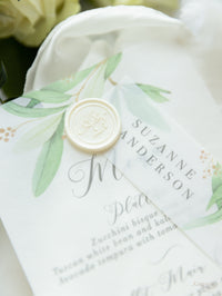 Greenery Parchment Vellum Print with Wax Seal Foliage Menu