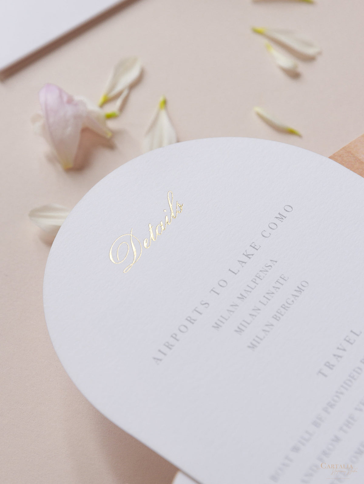 Villa del Balbianello Luxury Wedding Invitation Suite | Pocketstyle Folio with Watercolour Venue and Gold Foil |  Lake Como Wedding