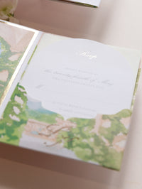 Villa del Balbianello Luxury Wedding Invitation Suite | PocketStyle Folio avec salle aquarelle et feuille d'or | Mariage du lac Como