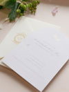Suite per inviti di nozze di lusso Villa del Balbianello | Folio tascabile con sede ad acquerello e lamina d'oro | Matrimonio sul Lago di Como