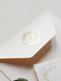 Luxury Blush and Cream Classic Pocket Suite with Gold Foil and Wedding Venue Sketch | Italy Villa Cimbrone, Ravello