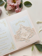 Luxury Blush and Cream Classic Pocket Suite with Gold Foil and Wedding Venue Sketch | Italy Villa Cimbrone, Ravello