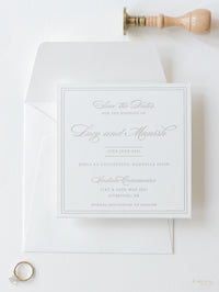 Square Ivory Luxury 710gsm Letterpress Save the Date Card