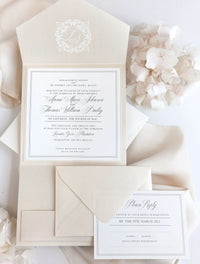 Luxury Timeless Champagne Pearlised Folder Pocket with RSVP Card
