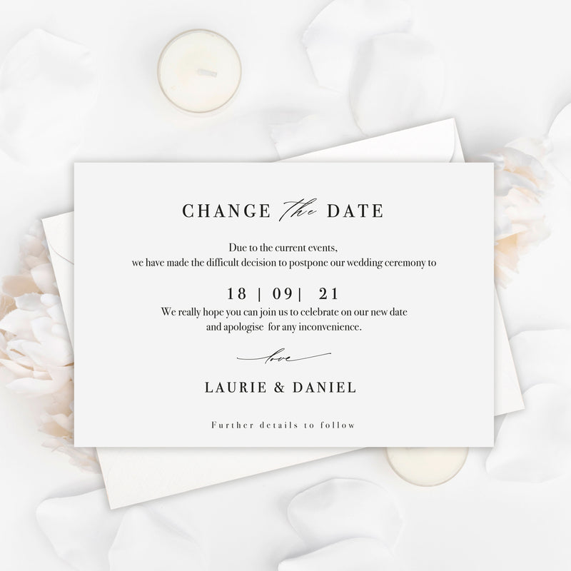 Modern Script Change the Date- Wedding Postponement Card