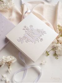 Scatola Couture lilla e viola: suite per inviti di nozze con taglio laser a livelli lussuosamente intricati in 3D