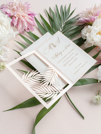 Evening Palm Leaves Laser Cut Tropical Destination Invitation Collection