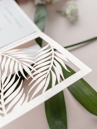 Evening Palm Leaves Laser Cut Tropical Destination Invitation Collection