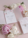 Invito per il giorno in pergamena e RSVP │Fiore di peonie rosa acquerello │ Plexiglass specchiato argento