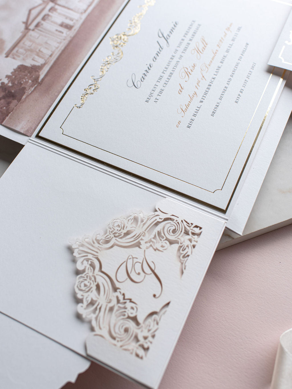 CUSTOM Venue invitation Luxury pocket fold suite Wedding invitation | SAMPLE