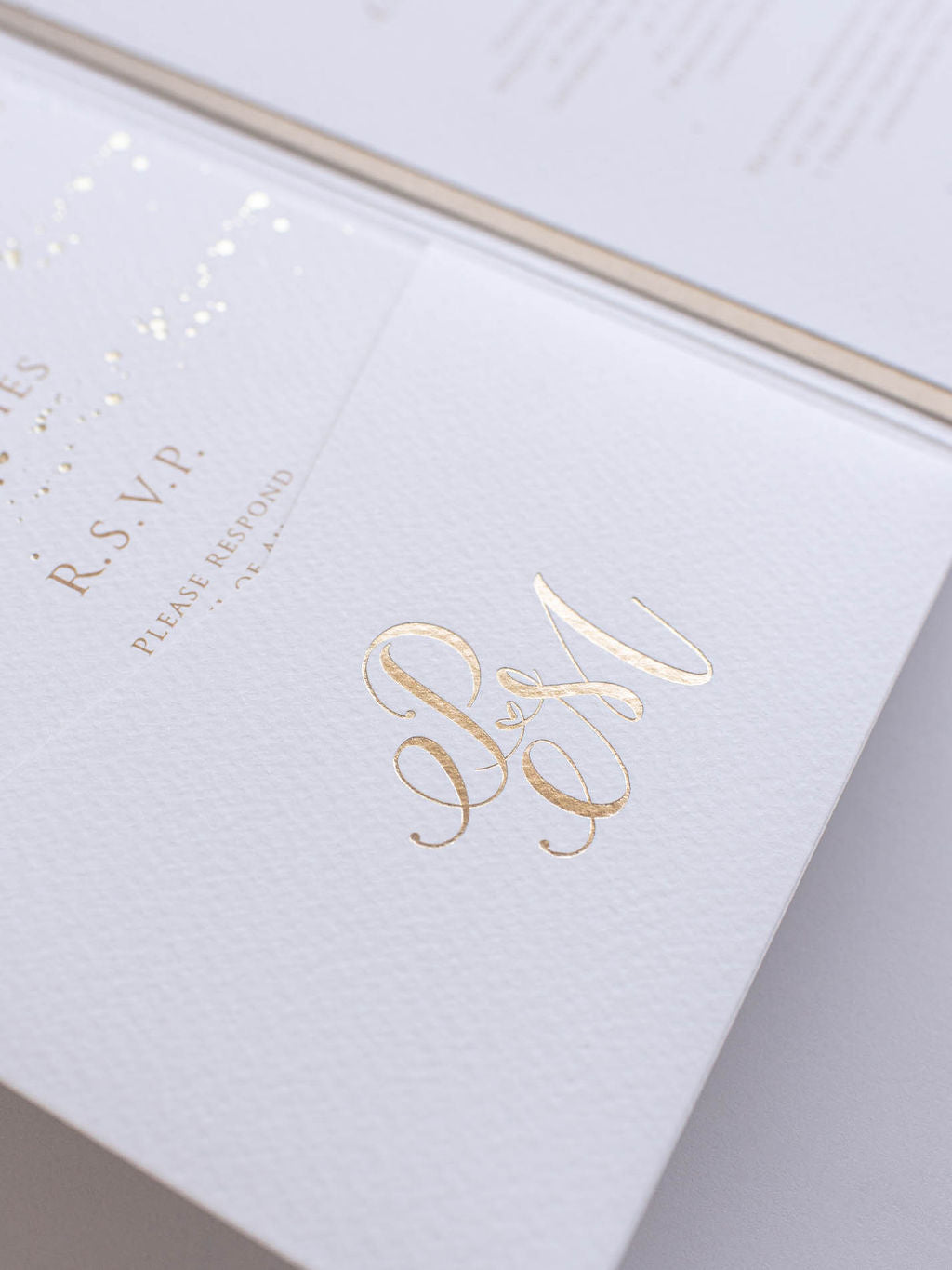 Luxury Royal Gold Foil Confetti Dreated Gold and White Pocket Fold Wedding Invitation Suite