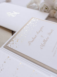 Luxury Royal Gold Foil Confetti Dreated Gold and White Pocket Fold Wedding Invitation Suite