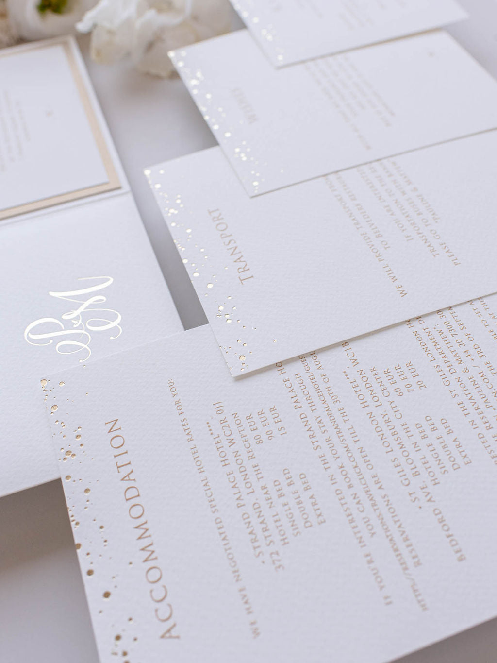 Luxury Royal Gold Foil Confetti Dotted Gold and White Pocket fold Wedding Invitation Suite