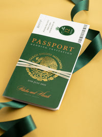 Invitation de mariage au Passport vert mexicain avec un vrai feuille d'or