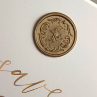 Style de calligraphie de sceau de cire d'or, sauf la date avec une garniture en feuille d'or de luxe