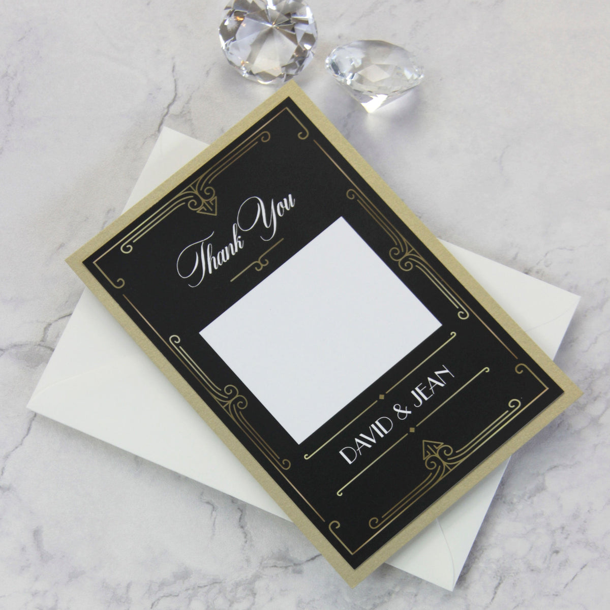 Tarjeta de agradecimiento con sobre dorado Art Deco Great Gatsby