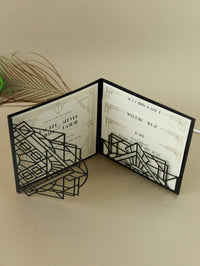 Art déco Laser Cut Great Gatsby Laser Cut Pocketfold Wedding Invitation Suite avec 3 niveaux: Informations invitées et voyage et carte RSVP