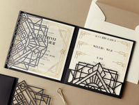 Art Deco Laser Cut Great Gatsby Laser Cut Pocketfold Wedding Invitation Suite with 3 Tier: Guest Info & Travel & RSVP Card