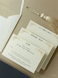 Art Deco Laser Cut Great Gatsby Laser Cut Pocketfold Wedding Invitation Suite with 3 Tier :  Guest Info & Travel & Rsvp Card