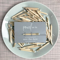 Pencil us in ✏ Save the Date Wedding Card in Dusty Grey with your names Engraved