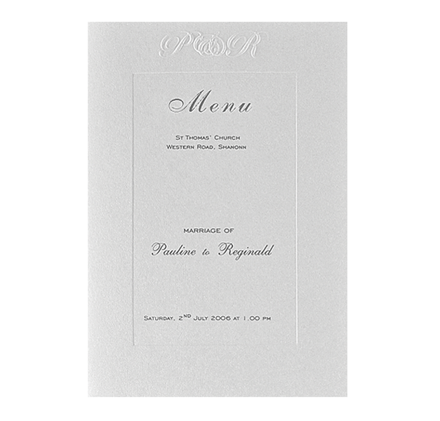 Luxury Embossed Metallic White Order of Service / Menu