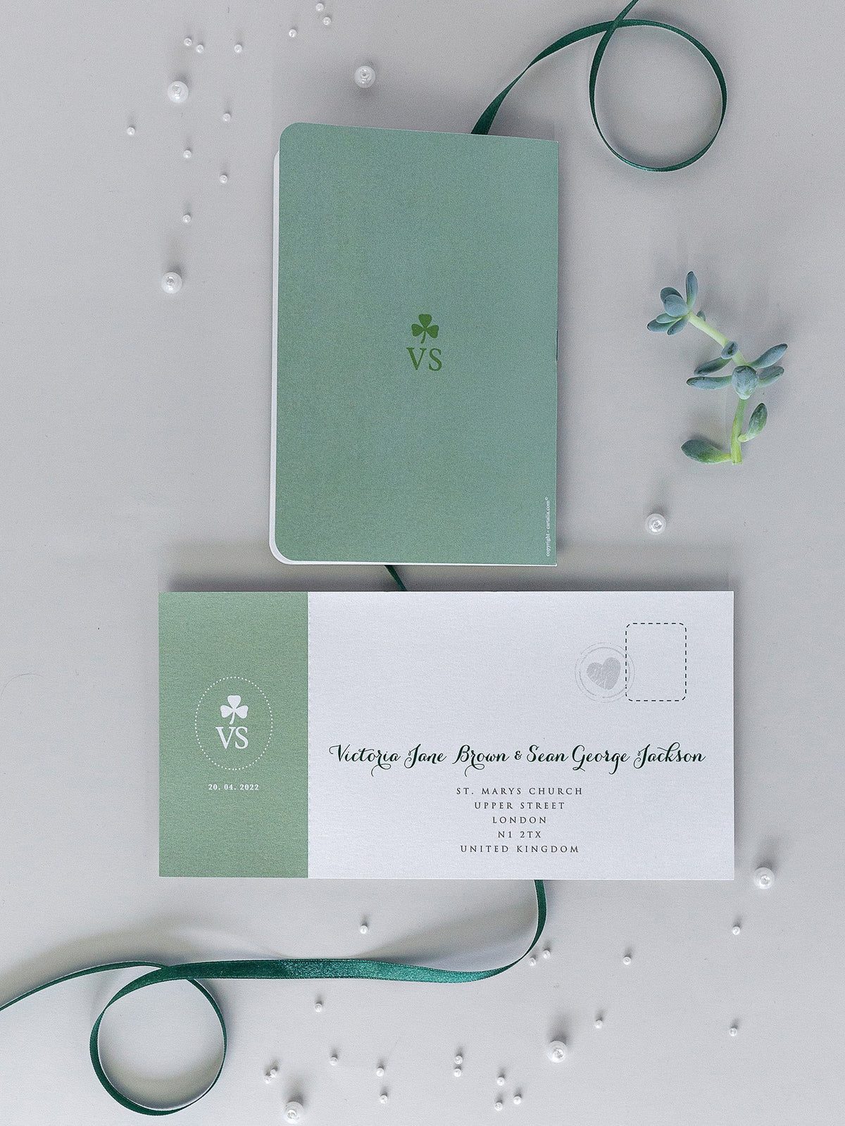 IRISH Passport Wedding Invitation with Lucky Shamrock + Rsvp/Boarding Pass