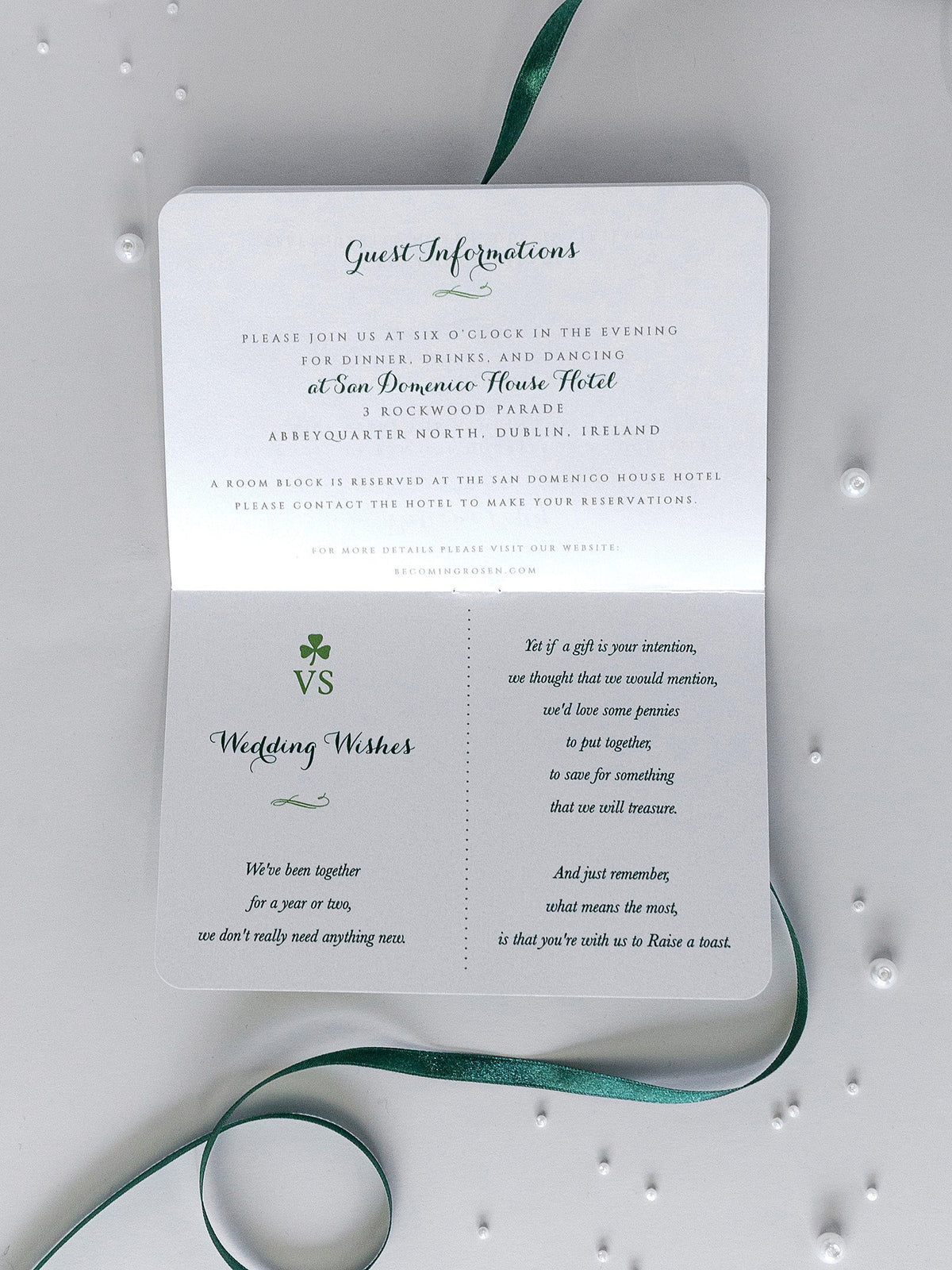 IRISH Passport Wedding Invitation with Lucky Shamrock + Rsvp/Boarding Pass