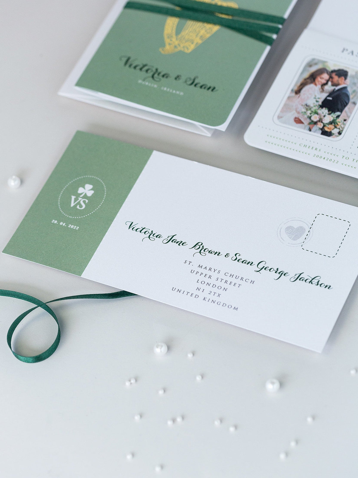 IRISH Passport Wedding Invitation with Lucky Shamrock + Rsvp/Boarding Pass