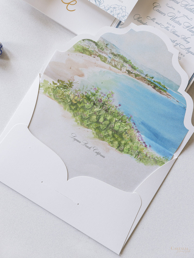 Laguna Beach Wedding Invitations , California in Dusty Blue | Bespoke Commission C&E
