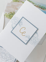 Laguna Beach Wedding Invitations , California in Dusty Blue | Bespoke Commission C&E