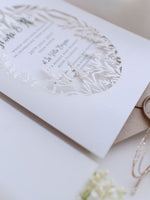 Luxury Vellum & Wax Seal Pocket fold Invitation with Gold Tie & Laser Cutting