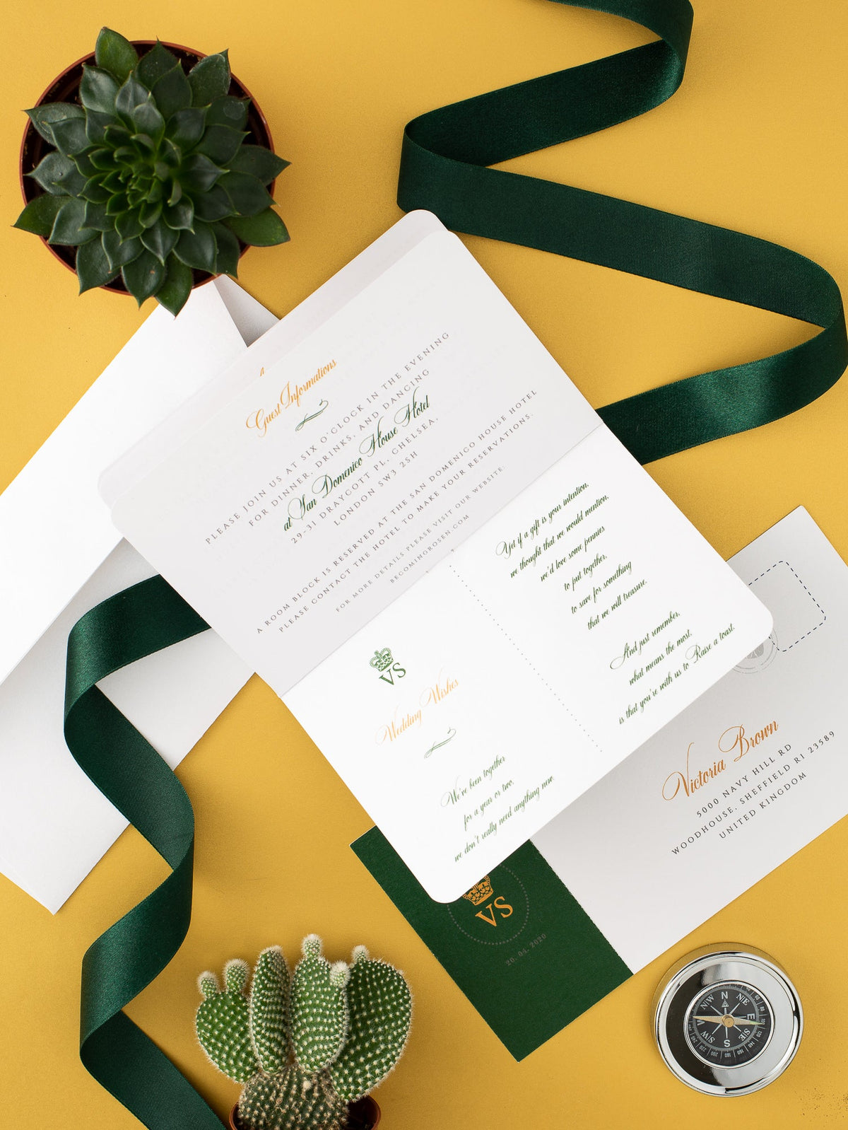 Invitation de mariage au Passport vert mexicain avec un vrai feuille d'or