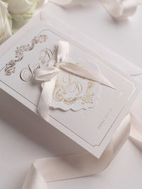 Regal Gold, Square Ivory Pocket, Gold Foil and Cream Wedding Set with Gold Foil