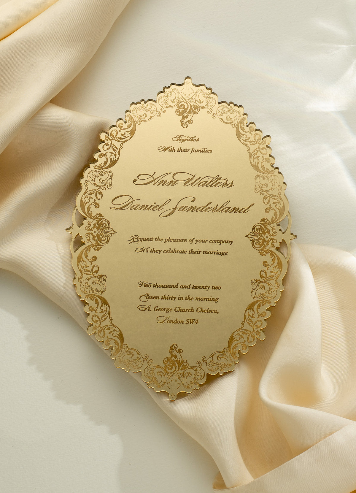 Invitation en boîte de luxe: un miroir décadent Gold Plexi Invitation de mariage - gravé