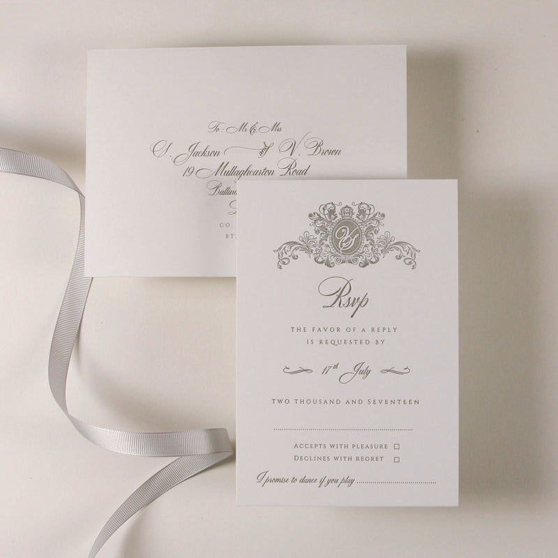 Luxury 710gsm Letterpress Folder Pocket Invitation Suite with Mirror Tag and Bow Tied Ribbon