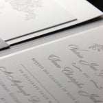 Luxury Letterpress 710 gsm Grey Pocket fold Wedding Invitation Suite