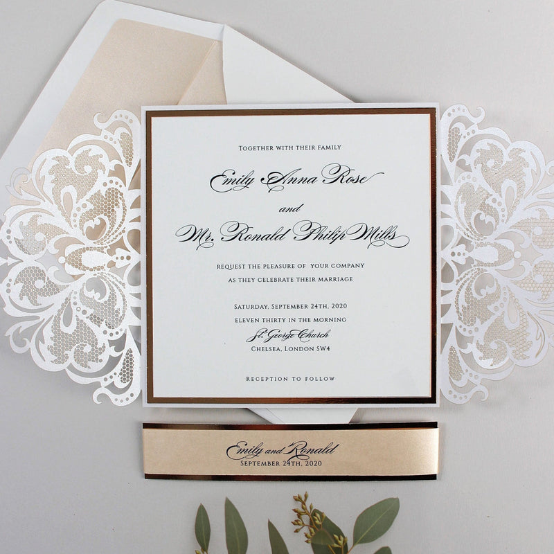 Fard in lamina d'oro rosa e classico bianco - Carta Rsvp
