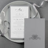 Menu di lusso da 600 g/m² con monogramma abbinato alla tasca per cartella aperta tipografica