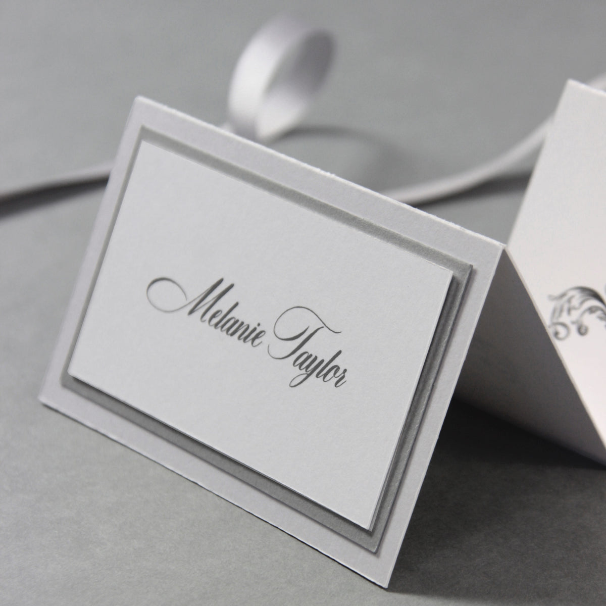 Luxury Triple Mount Monogram White Place Card