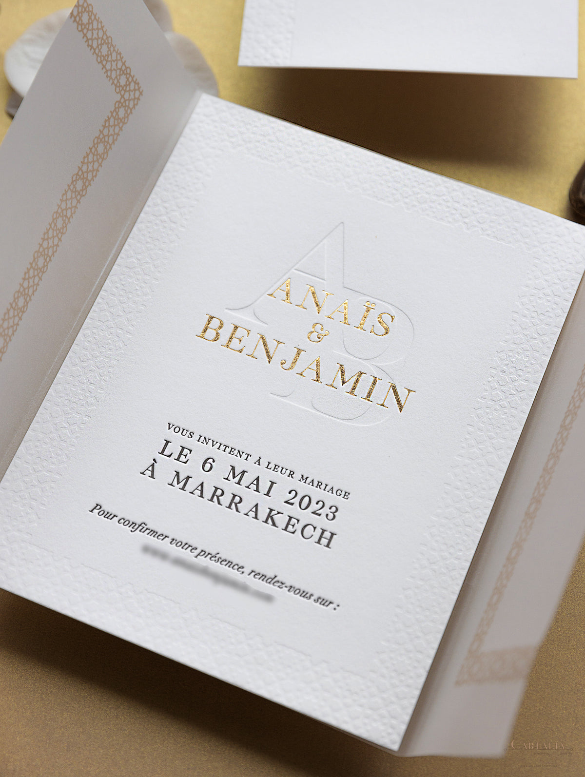 Mariage de destination au Maroc | Invitations de mariage Marrakech | Commission sur mesure A&B