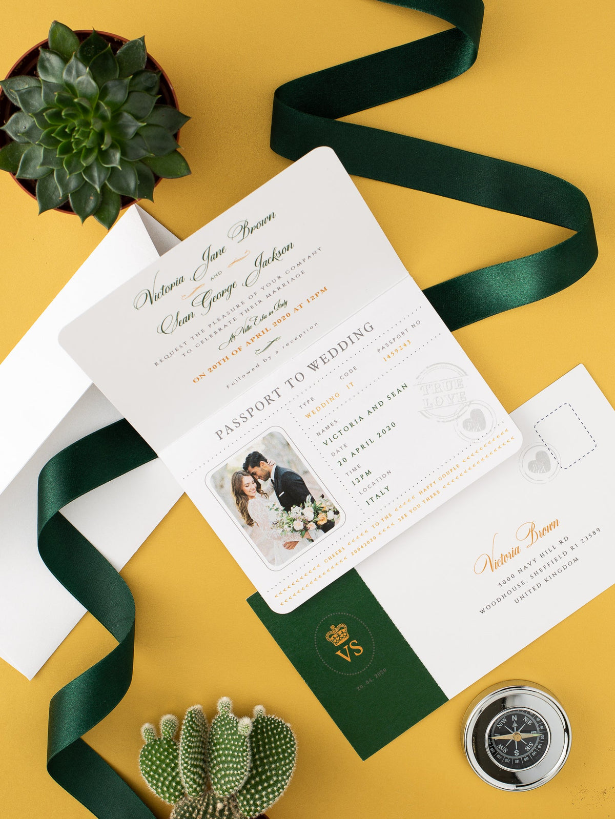 Invitation de mariage au Passport vert mexicain avec un vrai feuille d'or