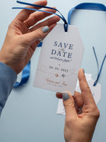 Navy Passport Luggage Tag Save the Date Card Travel Destination Wedding