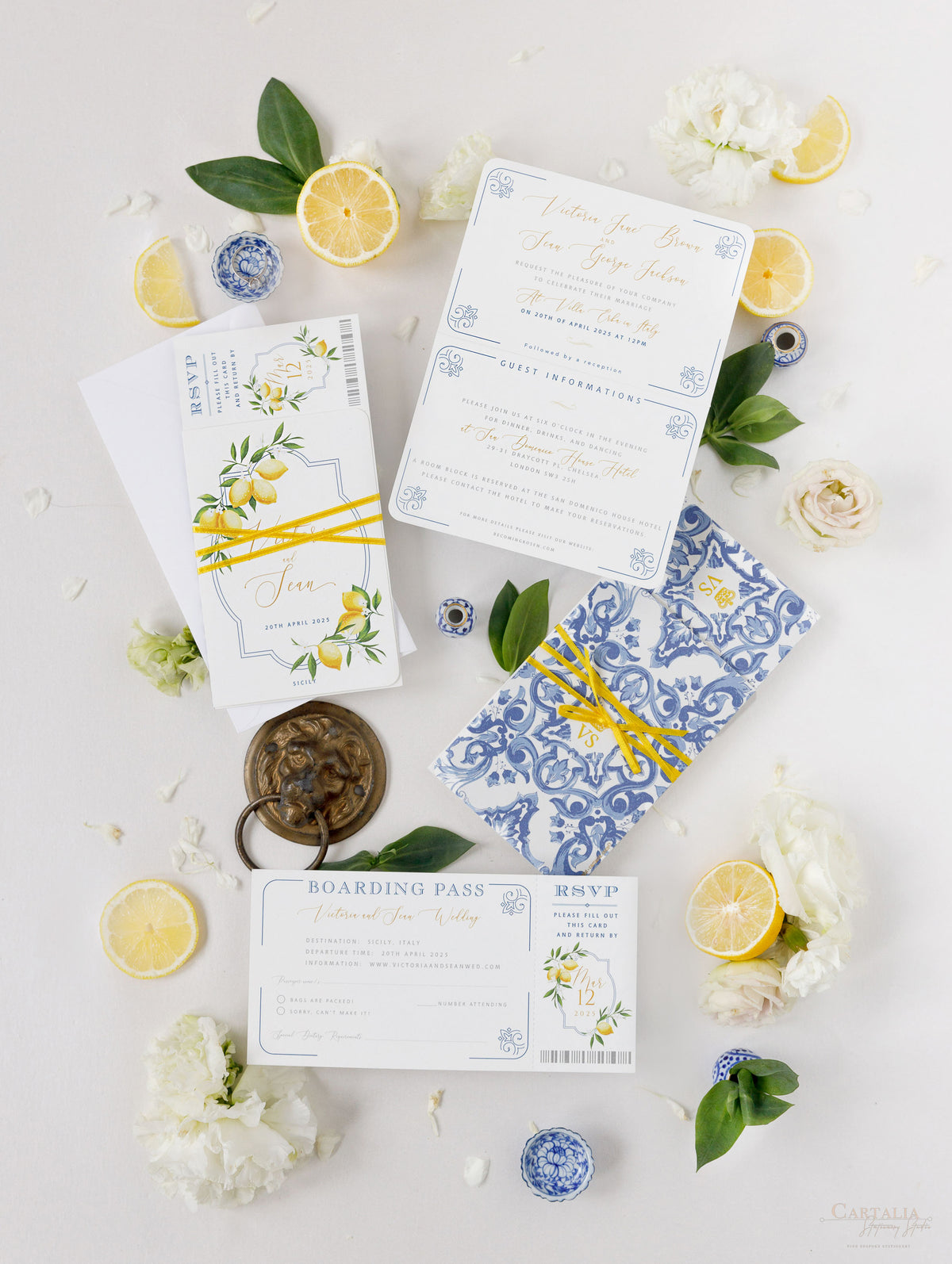 Luxury Destination Wedding Passport with Lemons and Sicilian Tiles, Italy