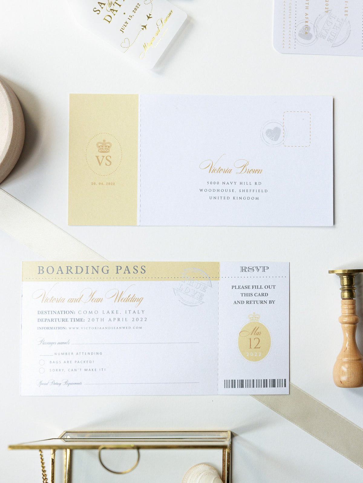 Passport Wedding Save the Date Vellum with Gold Foil Boarding Pass,Wedding Abroad, Destination Wedding, Travel Wedding, Plane Ticket