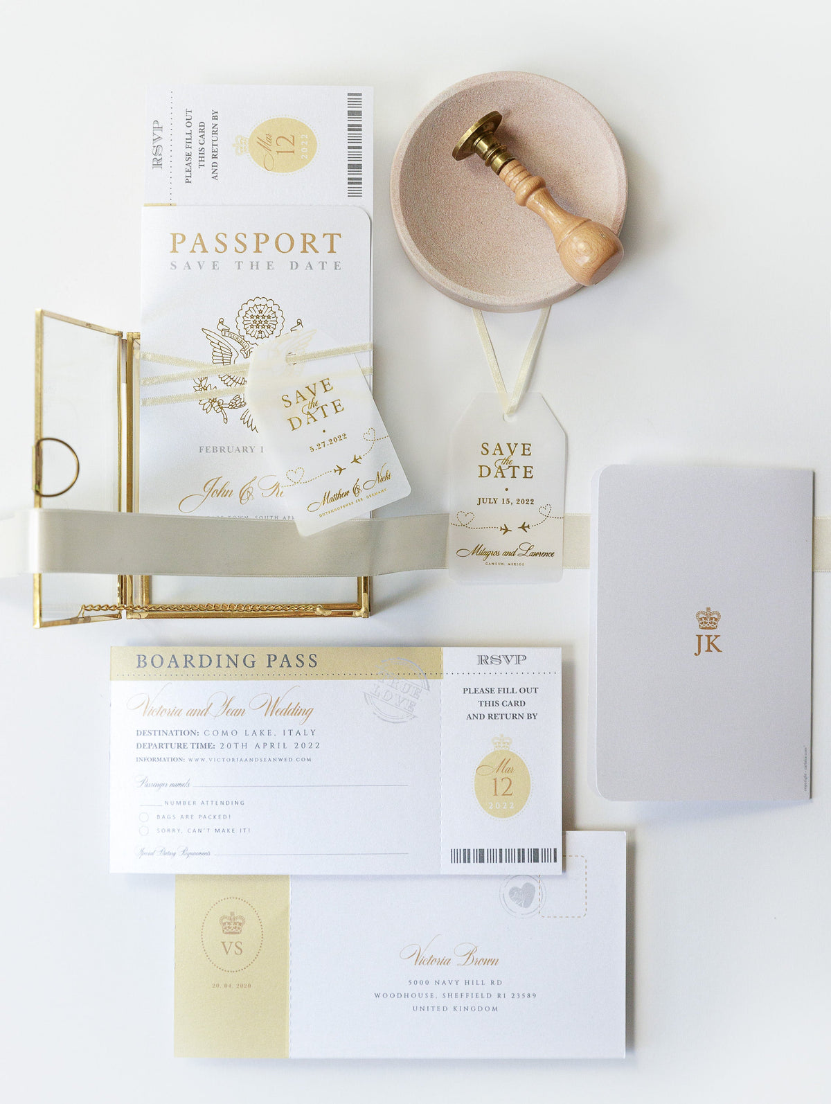 Passport Wedding Save the Date Vellum with Gold Foil Boarding Pass, Wedding Abroad, Destination Wedding, Travel Wedding, Plane Ticket