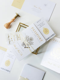 Passport Wedding Save the Date Vellum with Gold Foil Boarding Pass, Wedding Abroad, Destination Wedding, Travel Wedding, Plane Ticket