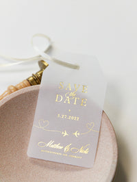 Passport Wedding Save the Date Vellum with Gold Foil Boarding Pass, Wedding Abroad, Destination Wedding, Travel Wedding, Plane Ticket