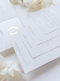 Triple Suite d'invitation de mariage en feuille d'or monogramme en relief avec sceau de cire