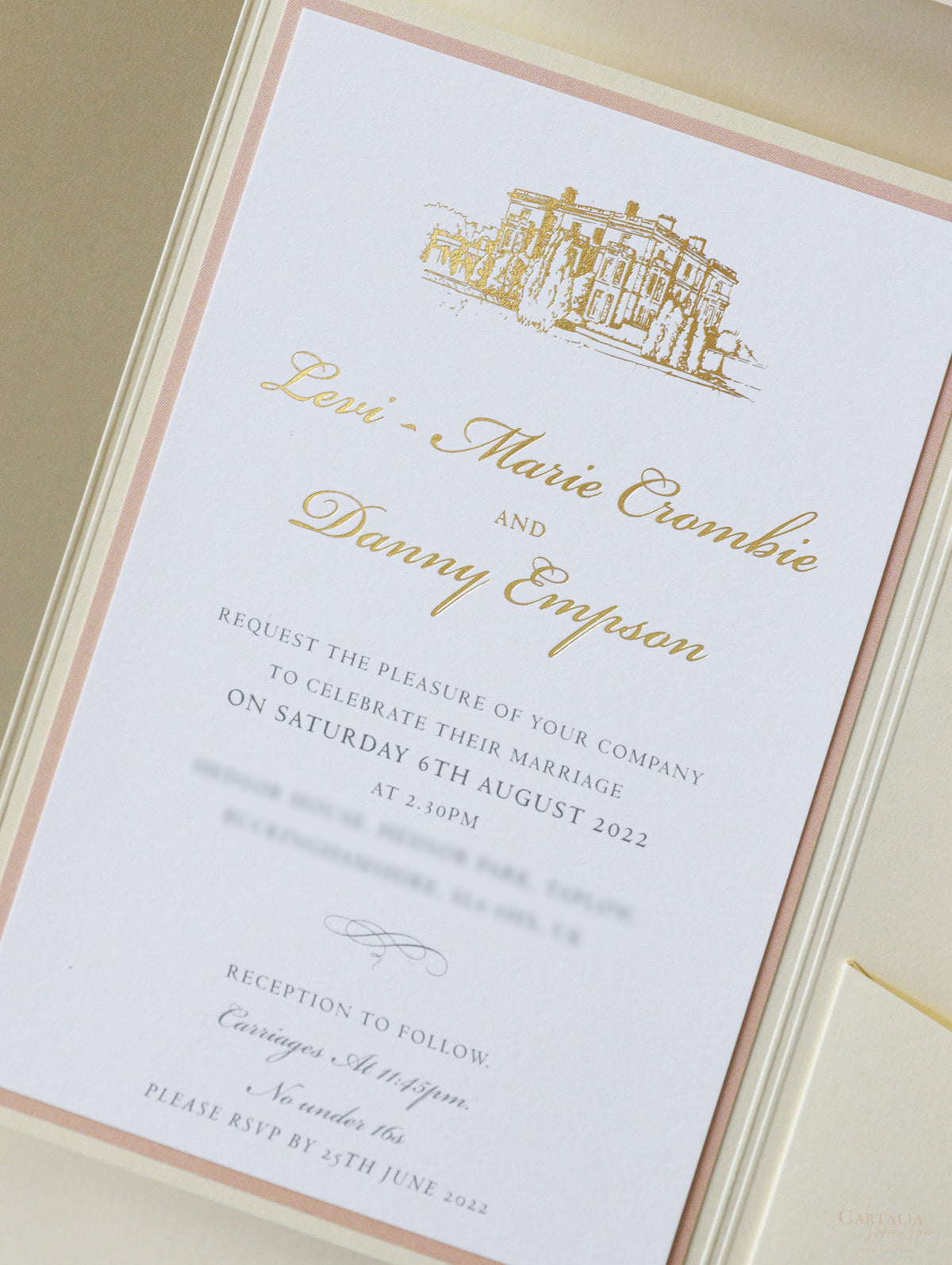 Venue : Hedsor House Wedding Invitations in Pocket | Bespoke Commission L&D